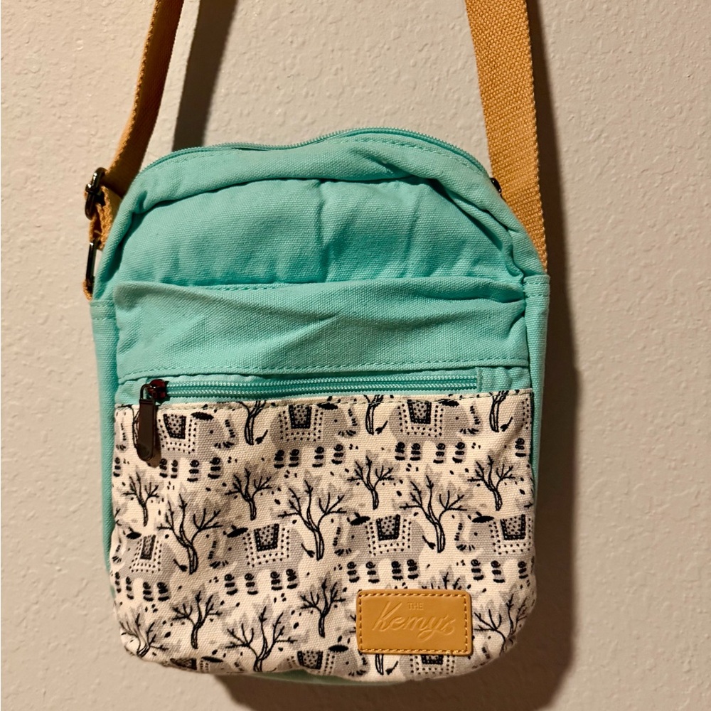 Teal and Tan Elephant Print Crossbody Bag